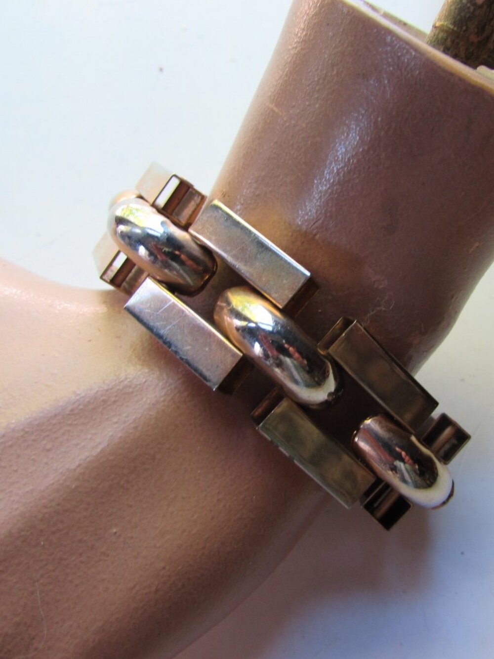 Modernist Style Link Bracelet Gold Tone Bars & Circles